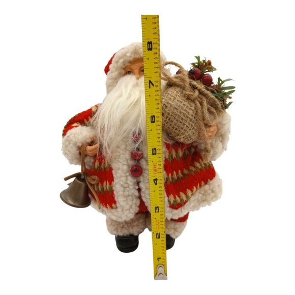 Old World Santa Claus in Red Coat Faux Fur Christmas Figure Bell Pinecone Sack - Picture 9 of 9